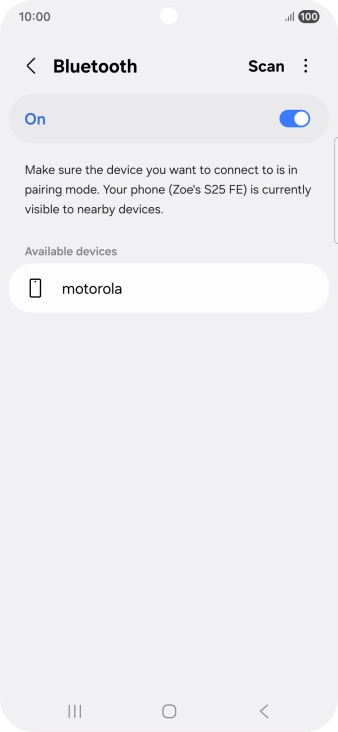 Press the required Bluetooth device and follow the instructions on the screen to pair the device with your phone.
