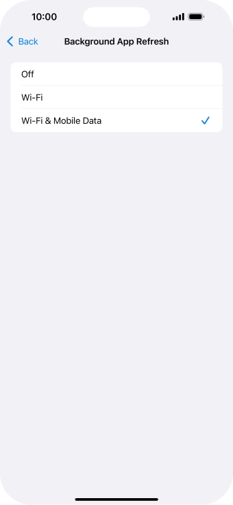 To turn off background refresh of apps, press Off. To turn off background refresh of apps, press Off.