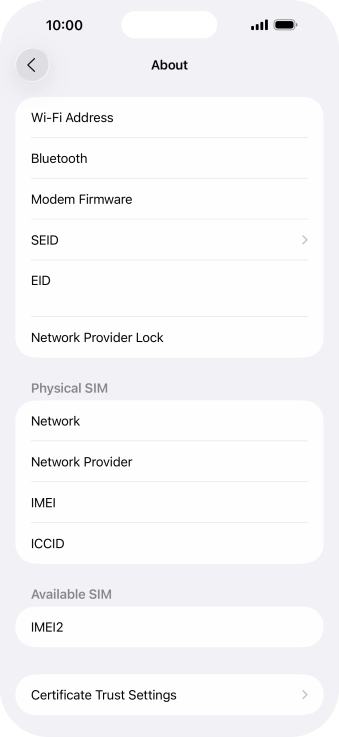Your phone's EID number is displayed below EID. Your phone's EID number is displayed below EID.