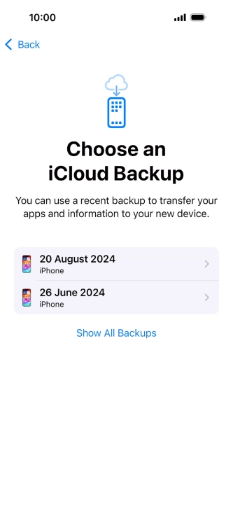 Press the required backup and your phone restores the content of the selected backup. Subsequently, follow the instructions on the screen to set up your phone and prepare it for use. Press the required backup and your phone restores the content of the selected backup. Subsequently, follow the instructions on the screen to set up your phone and prepare it for use.