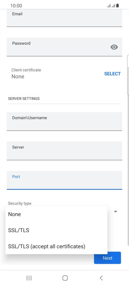Press the required setting.