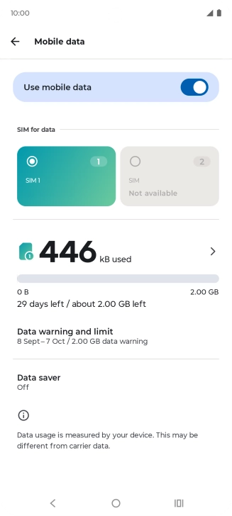 The total data usage is displayed. The total data usage is displayed.