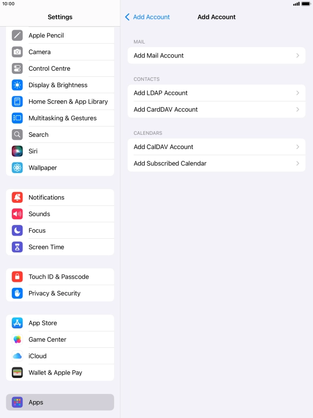 Press Add Mail Account. Press Add Mail Account.