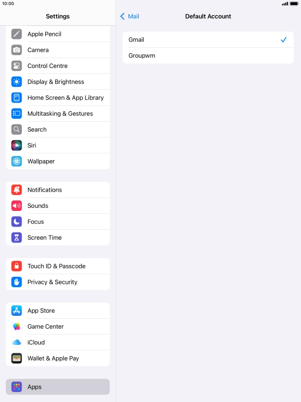 Press the required email account to select the email account as your default account.