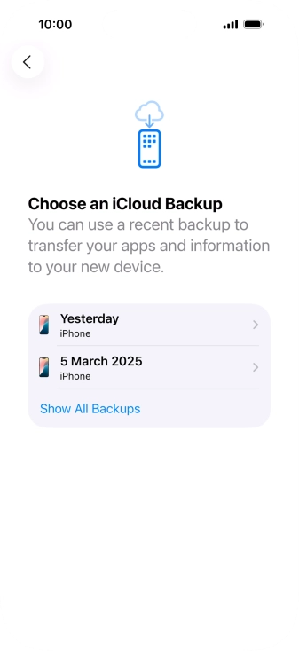 Press the required backup and your phone restores the content of the selected backup. Subsequently, follow the instructions on the screen to set up your phone and prepare it for use. Press the required backup and your phone restores the content of the selected backup. Subsequently, follow the instructions on the screen to set up your phone and prepare it for use.