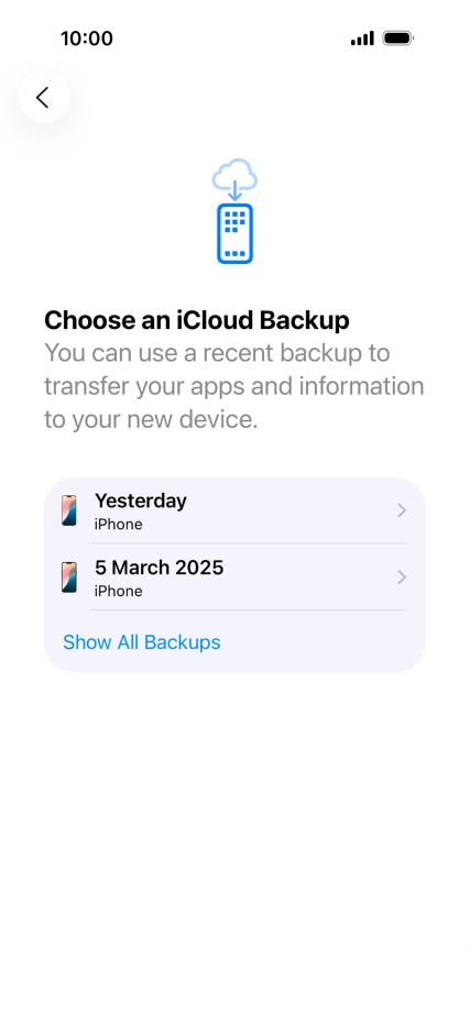 Press the required backup and your phone restores the content of the selected backup. Subsequently, follow the instructions on the screen to set up your phone and prepare it for use. Press the required backup and your phone restores the content of the selected backup. Subsequently, follow the instructions on the screen to set up your phone and prepare it for use.