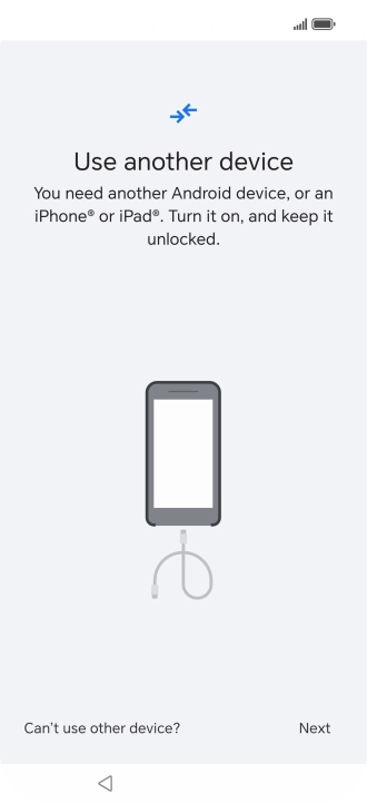 Press Can't use other device?. Press Can't use other device?.