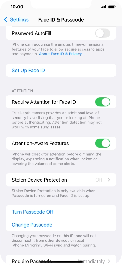 Press Turn Passcode Off and key in the phone lock code.