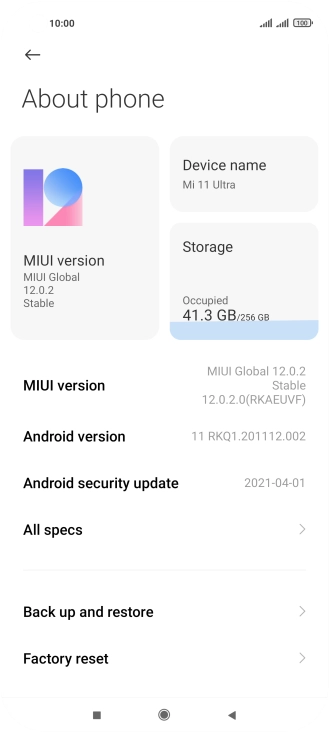 Press MIUI version. If a new software version is available, it's displayed. Follow the instructions on the screen to update the phone software.