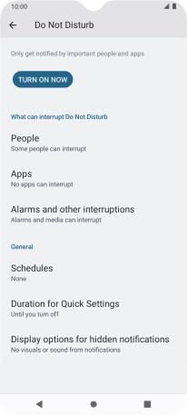 Press TURN ON NOW to turn on Do Not Disturb. Press TURN ON NOW to turn on Do Not Disturb.