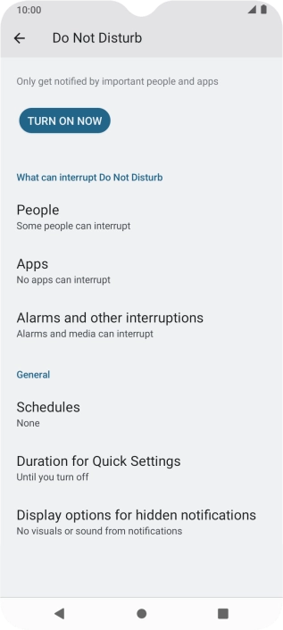 Press TURN ON NOW to turn on Do Not Disturb. Press TURN ON NOW to turn on Do Not Disturb.