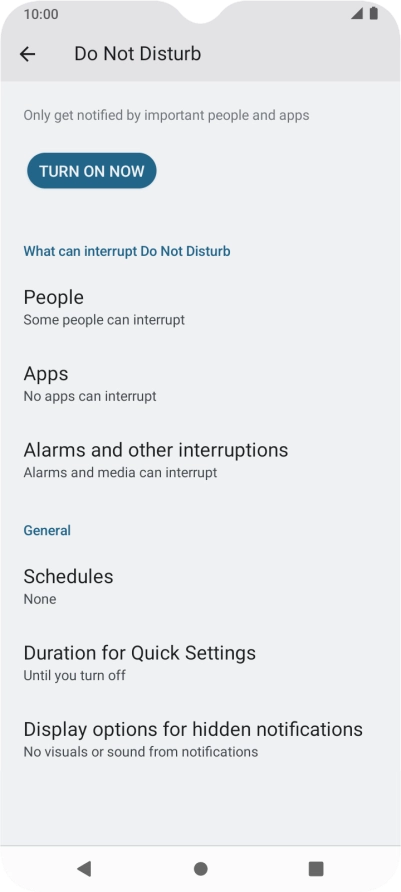 Press TURN ON NOW to turn on Do Not Disturb. Press TURN ON NOW to turn on Do Not Disturb.