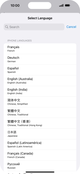 Press the required language.