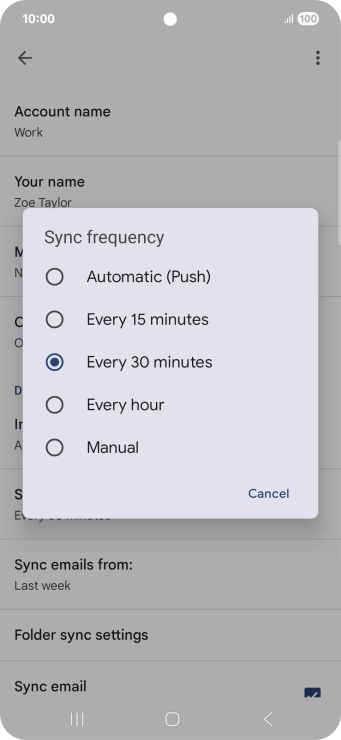 Press the required setting.
