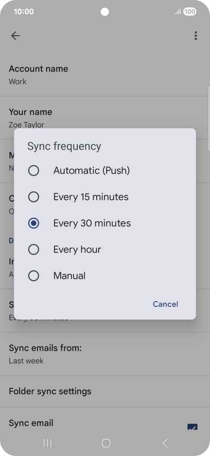 Press the required setting.