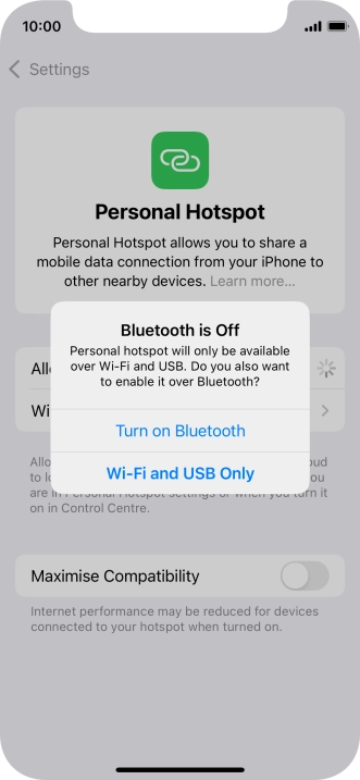If Wi-Fi is turned on, press Wi-Fi and USB Only.