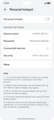 Press Device name and key in the required name for the Wi-Fi hotspot. Press Device name and key in the required name for the Wi-Fi hotspot.