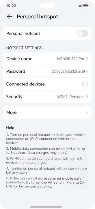 Press Device name and key in the required name for the Wi-Fi hotspot. Press Device name and key in the required name for the Wi-Fi hotspot.