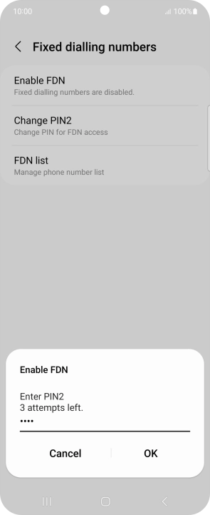 Key in your PIN2 and press OK. The default PIN2 is 1111.