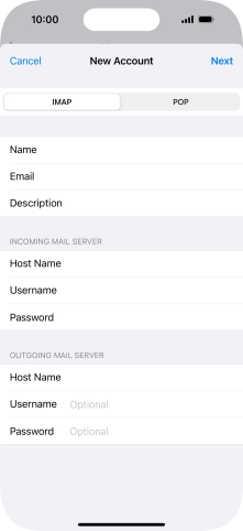 Press Username and key in the username for your email account.