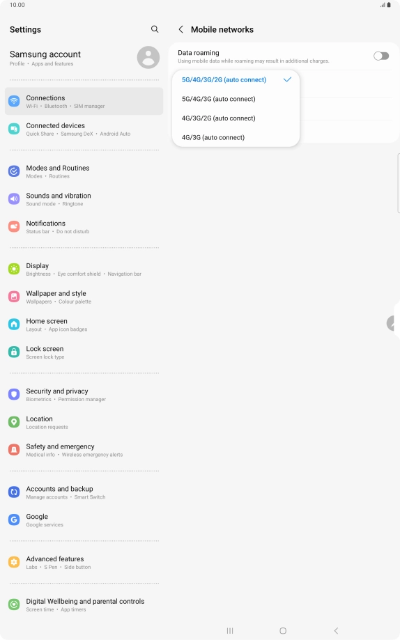 Press the required network mode. Press the required network mode.