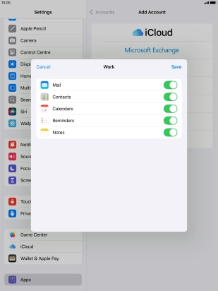 Press the indicators next to the required data types to turn synchronisation of each data type on or off.
