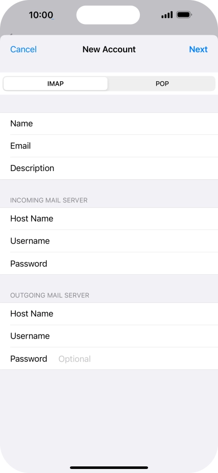 Press Password and key in the password for your email account. Press Password and key in the password for your email account.