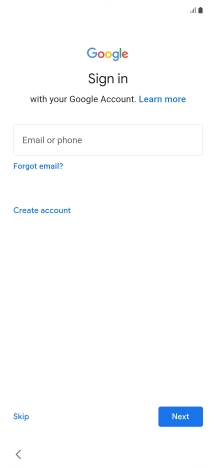 Press Email or phone and key in the username for your Google account. Press Email or phone and key in the username for your Google account.