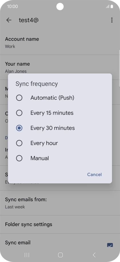 Press the required setting.