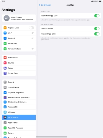 Press the indicators next to the required settings to turn them on or off.