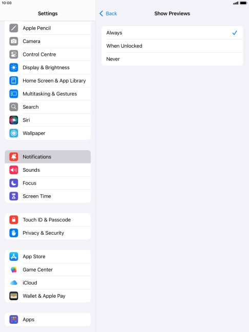 To select notification preview on the lock screen, press Always. To select notification preview on the lock screen, press Always.