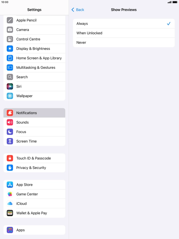 To select notification preview on the lock screen, press Always. To select notification preview on the lock screen, press Always.
