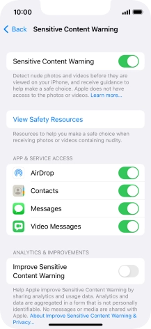 Press the indicators next to the required applications to turn the function on or off. Press the indicators next to the required applications to turn the function on or off.