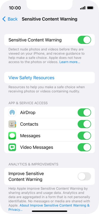 Press the indicators next to the required applications to turn the function on or off. Press the indicators next to the required applications to turn the function on or off.