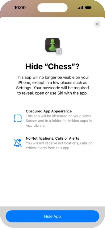 Press Hide App. Press Hide App.