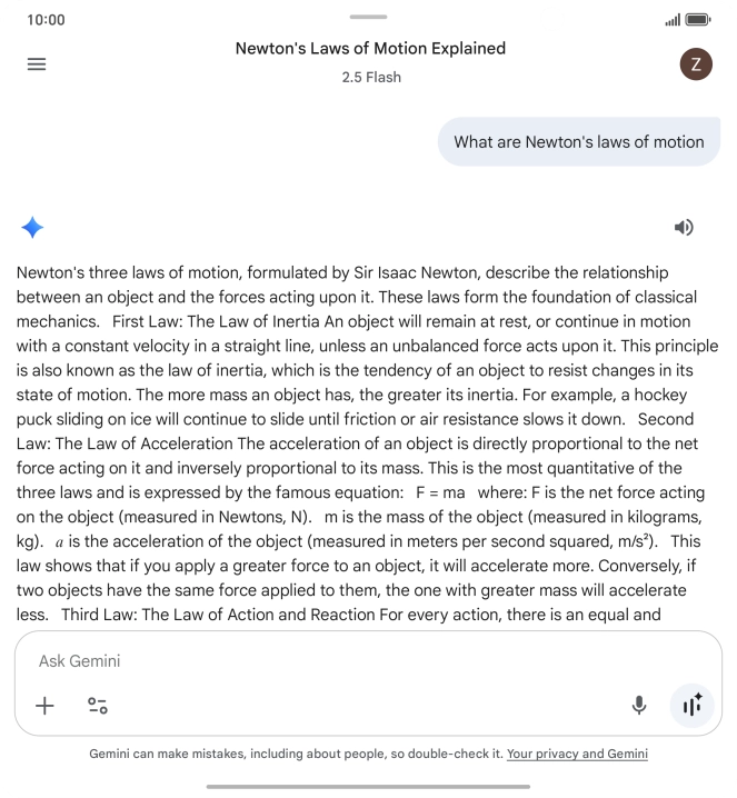 Transcription of the conversation with Gemini Live is now displayed. Transcription of the conversation with Gemini Live is now displayed.