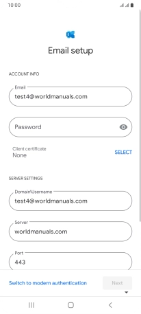 Press Password and key in the password for your email account. Press Password and key in the password for your email account.
