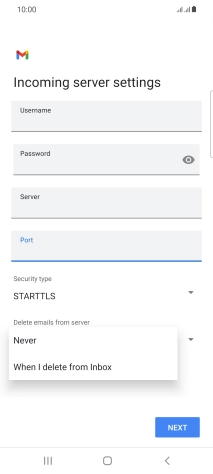 Press Never to keep email messages on the server when you delete them on your phone. Press Never to keep email messages on the server when you delete them on your phone.