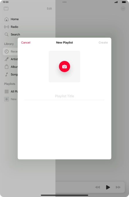 Press the text input field and key in a name for the playlist. Press the text input field and key in a name for the playlist.
