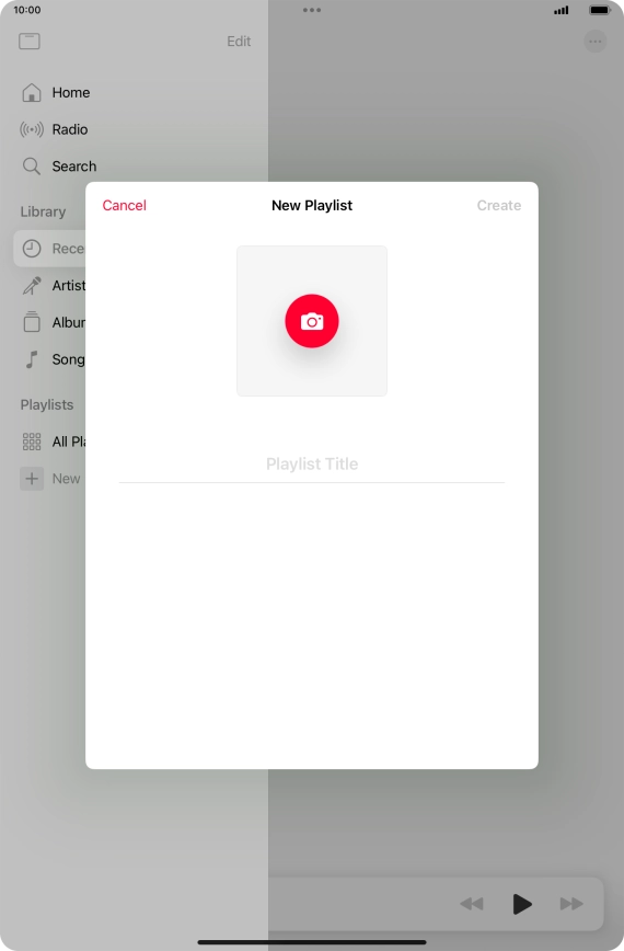 Press the text input field and key in a name for the playlist. Press the text input field and key in a name for the playlist.