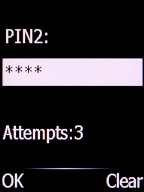 Key in your PIN2 and press the Left selection key. The default PIN2 is 1111. Key in your PIN2 and press the Left selection key. The default PIN2 is 1111.