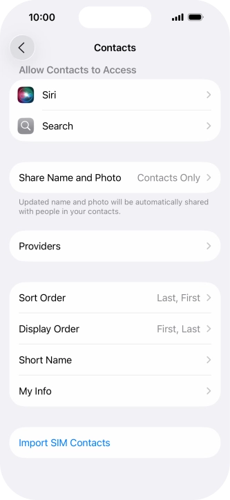Press Import SIM Contacts. Press Import SIM Contacts.