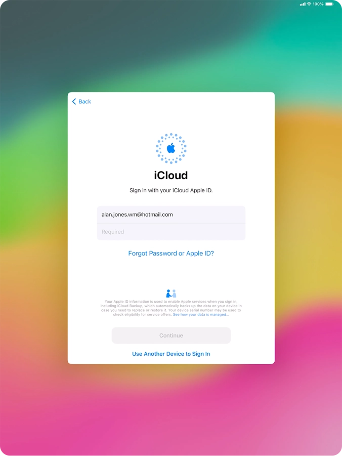 Press Required and key in the password for your Apple ID.