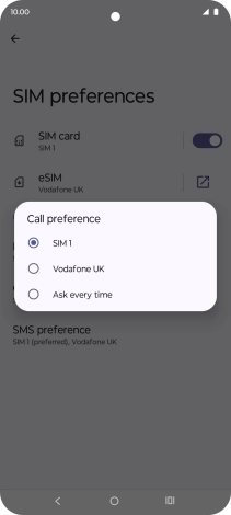 Press the required setting.