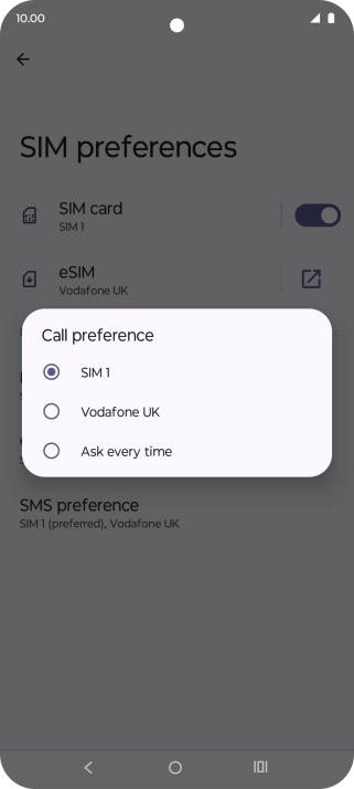 Press the required setting.