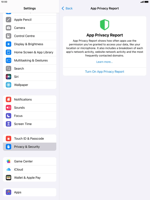 Press Turn On App Privacy Report to turn on the function.