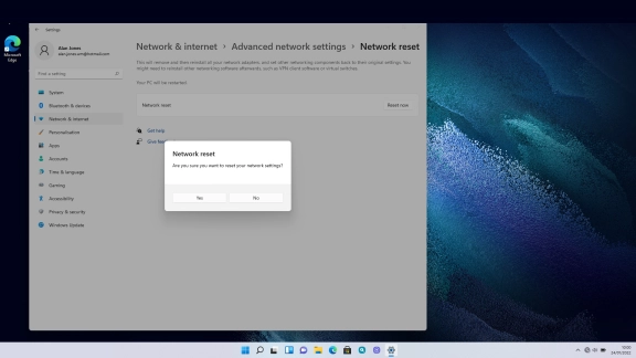 Click Yes to reset your network settings. Your laptop needs to restart and you must establish a connection to a Wi-Fi of mobile network again. Click Yes to reset your network settings. Your laptop needs to restart and you must establish a connection to a Wi-Fi of mobile network again.