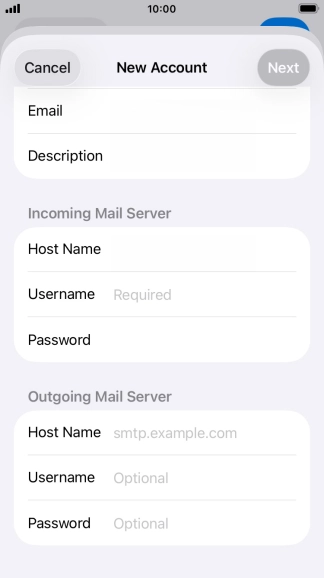 Press Username and key in the username for your email account. Press Username and key in the username for your email account.