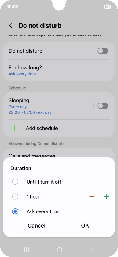 Press the required setting. Press the required setting.
