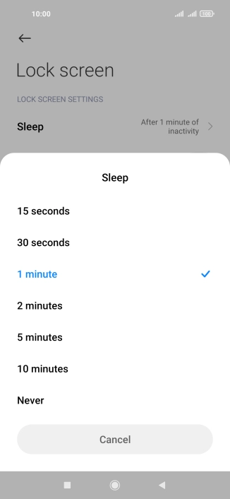 Press the required setting.